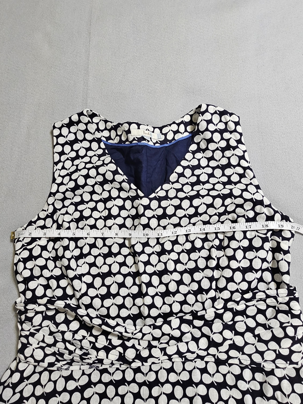 Boden Linen Cotton Navy White Print Fit & Flare Midi Dress Size 14 Pockets - Picture 6 of 10